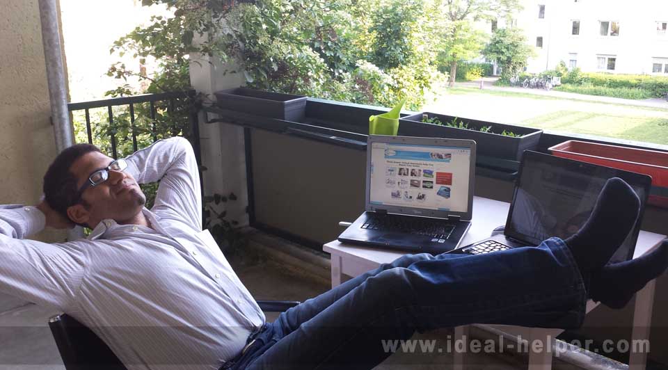 Francis relaxing on his balcony while his team of virtual assistants work