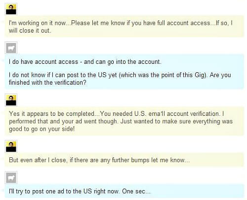 More discussion with Fiverr Gig provider