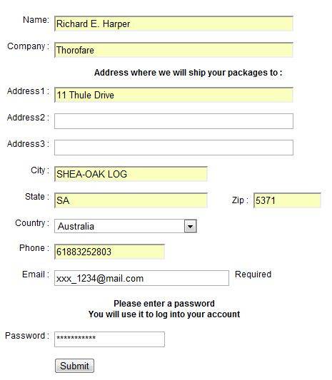 International Parcel Services Registration Form