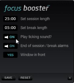 Focus booster settings window