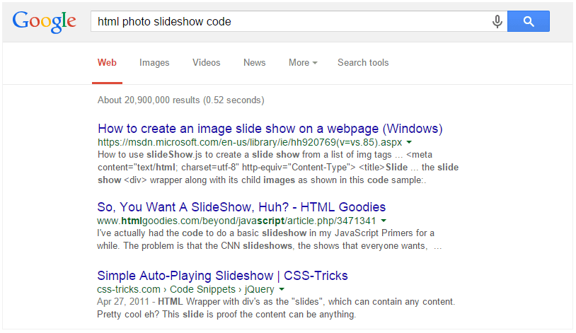 Google search results for the query