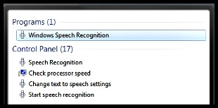 To find the program type Speech Recognition into the Windows 7 Search Field