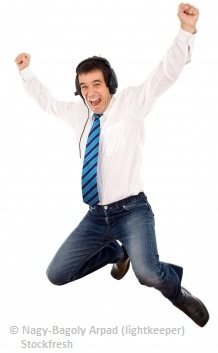 a happy virtual assistant dancing on his success