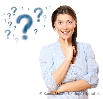 A portrait of a young beautiful woman having am idea over white background